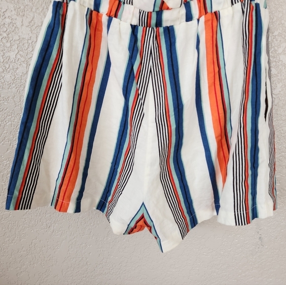 Moon River LINEN COTTON blend Striped Halter Romper White Blue Orange - Picture 9 of 11
